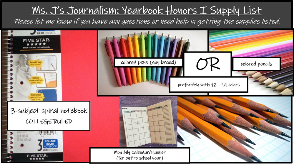 Yearbook Supply List